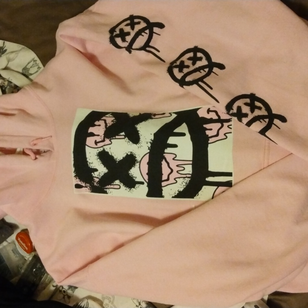 Pink TRIPPY graffiti hoodie-XL